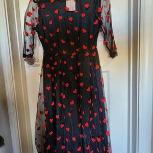 BloomChic Black Dress with Red Heart Accents
